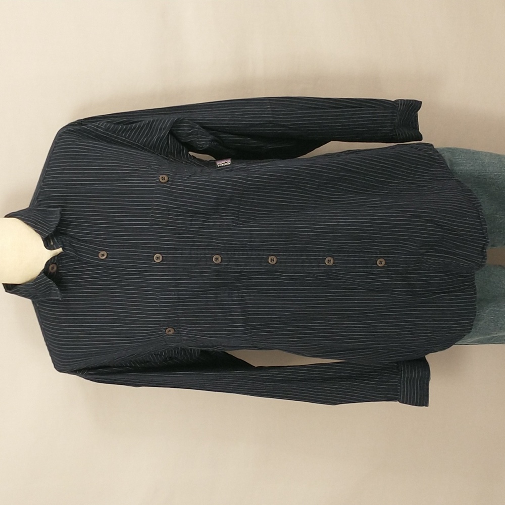 Soft Organic Cotton Pinstripe Button Down Shirt Patagonia Navy Blue High Quality